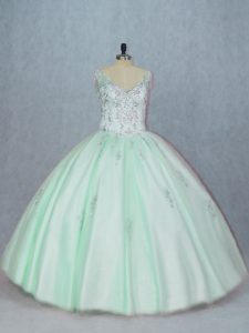 Tulle Sleeveless Floor Length Quinceanera Dress and Beading and Appliques