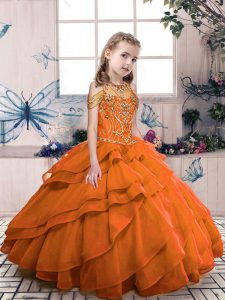 Floor Length Ball Gowns Sleeveless Orange Red Pageant Gowns Lace Up