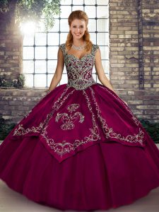 Perfect Straps Sleeveless Lace Up Vestidos de Quinceanera Fuchsia Tulle