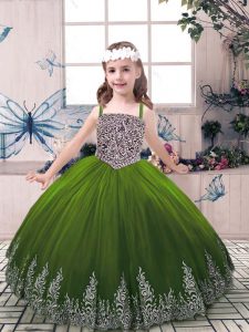 Olive Green Pageant Gowns For Girls Party and Wedding Party with Beading and Embroidery Straps Sleeveless Lace Up