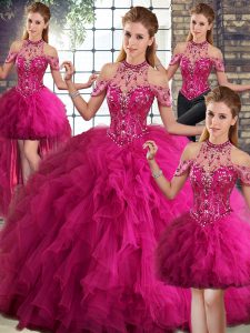 Smart Floor Length Ball Gowns Sleeveless Fuchsia Sweet 16 Dress Lace Up