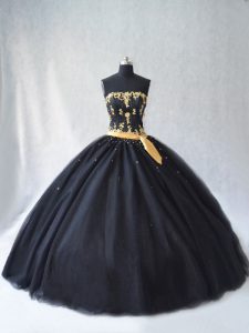 Charming Floor Length Lace Up Quinceanera Dress Black for Sweet 16 and Quinceanera with Appliques
