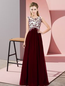 Fitting Floor Length Burgundy Court Dresses for Sweet 16 Scoop Sleeveless Zipper