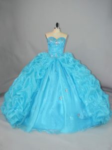Floor Length Blue Quinceanera Dresses Sweetheart Sleeveless Lace Up