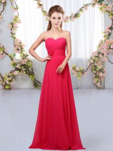 Glittering Chiffon Sweetheart Sleeveless Lace Up Hand Made Flower Quinceanera Court Dresses in Hot Pink