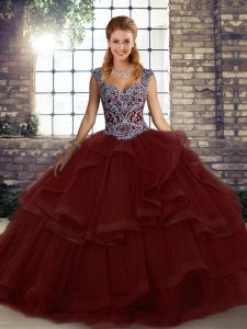 Tulle Sleeveless Floor Length Vestidos de Quinceanera and Beading and Ruffles