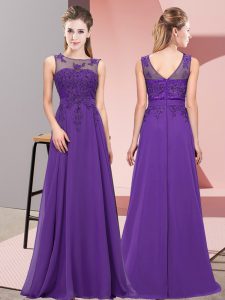 New Style Purple Empire Beading and Appliques Vestidos de Damas Zipper Chiffon Sleeveless Floor Length