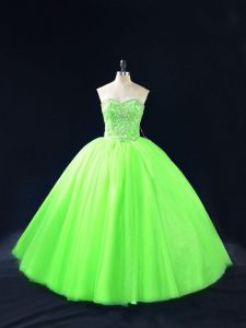 Custom Made Tulle Lace Up Sweet 16 Dress Sleeveless Floor Length Beading