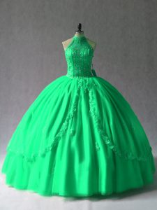 Custom Designed Sleeveless Lace Up Floor Length Appliques Sweet 16 Dresses