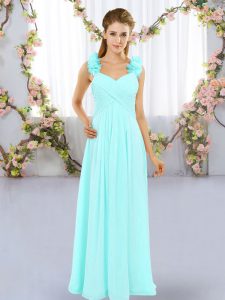 Aqua Blue Sleeveless Hand Made Flower Floor Length Quinceanera Dama Dress