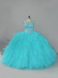 Great Tulle Sleeveless Floor Length 15 Quinceanera Dress and Beading and Ruffles