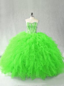 Gorgeous Tulle Lace Up Sweetheart Sleeveless Floor Length Quinceanera Gowns Beading and Ruffles