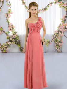 Fantastic Watermelon Red One Shoulder Lace Up Hand Made Flower Court Dresses for Sweet 16 Sleeveless