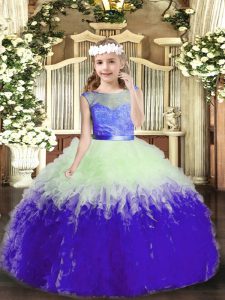 Multi-color Sleeveless Tulle Backless Little Girls Pageant Dress