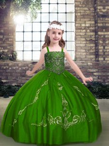 Long Sleeves Lace Up Floor Length Beading Child Pageant Dress