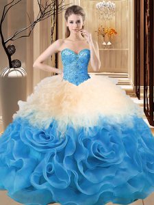 Dramatic Sleeveless Floor Length Beading and Ruffles Lace Up Sweet 16 Dress with Multi-color