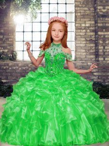 Ball Gowns High-neck Sleeveless Organza Floor Length Lace Up Beading Little Girl Pageant Gowns