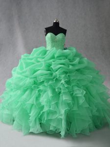 Scoop Sleeveless Organza Sweet 16 Quinceanera Dress Beading and Ruffles and Pick Ups Lace Up