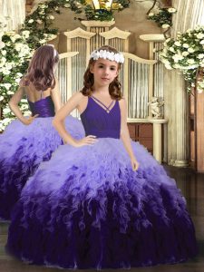 Sleeveless Tulle Floor Length Zipper Child Pageant Dress in Multi-color with Ruffles