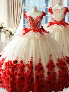 Affordable White And Red Quinceanera Gowns Scoop Sleeveless Brush Train Zipper