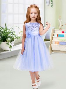 Enchanting Tea Length Lavender Girls Pageant Dresses Scoop Sleeveless Zipper