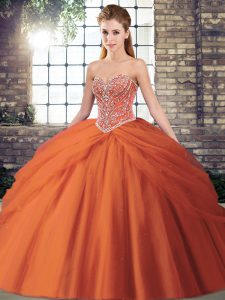 Fashionable Sleeveless Brush Train Beading and Pick Ups Lace Up Quinceanera Gown