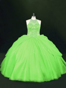 Tulle Sleeveless Floor Length Sweet 16 Dress and Beading