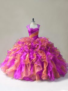 Exceptional Sleeveless Beading and Ruffles Zipper Quinceanera Dresses with Multi-color