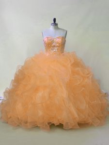 Sweet Organza Sleeveless Quince Ball Gowns and Beading and Ruffles