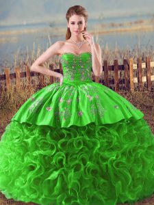 Custom Designed Lace Up Sweetheart Embroidery and Ruffles 15th Birthday Dress Fabric With Rolling Flowers Sleeveless