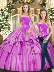 Strapless Sleeveless Lace Up Quinceanera Dress Lilac Taffeta