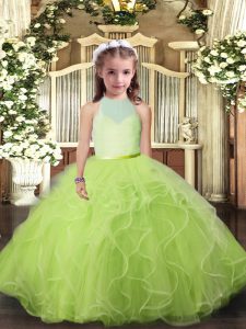 Yellow Green Pageant Dress for Teens Party and Wedding Party with Ruffles Scoop Sleeveless Backless