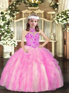 Appliques Kids Formal Wear Lilac Lace Up Sleeveless Floor Length