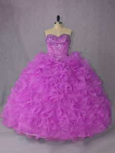 Beautiful Lilac Sweetheart Neckline Beading Ball Gown Prom Dress Sleeveless Lace Up