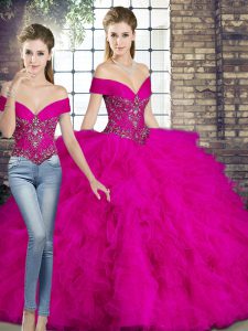 Fitting Tulle Sleeveless Floor Length 15th Birthday Dress and Beading and Ruffles