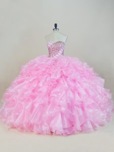 Organza Sleeveless Floor Length Sweet 16 Quinceanera Dress and Beading and Ruffles