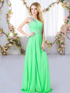 Dramatic Green Empire Chiffon One Shoulder Sleeveless Beading Floor Length Zipper Damas Dress