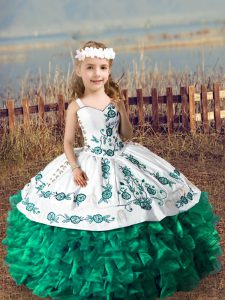 Embroidery and Ruffles Pageant Dresses Dark Green Lace Up Sleeveless Floor Length