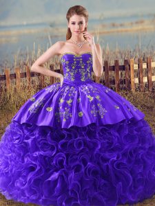 Vintage Purple Fabric With Rolling Flowers Lace Up Sweetheart Sleeveless Quinceanera Dresses Brush Train Embroidery and Ruffles