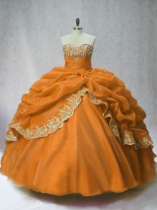 Glamorous Brown Sleeveless Floor Length Beading and Appliques and Pick Ups Lace Up Quinceanera Gown