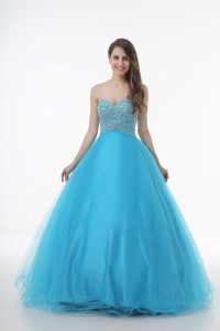 Baby Blue Ball Gowns Sweetheart Sleeveless Tulle Floor Length Lace Up Beading Quince Ball Gowns