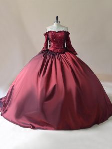 Fabulous Long Sleeves Brush Train Beading Lace Up 15th Birthday Dress