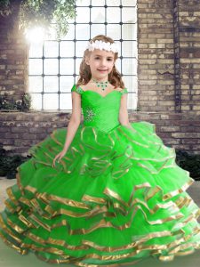 Pretty Beading and Ruching Pageant Gowns For Girls Lace Up Sleeveless High Low