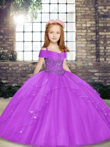 Gorgeous Lilac Sleeveless Tulle Lace Up Kids Pageant Dress for Party and Sweet 16 and Wedding Party