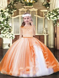 Exquisite Floor Length Orange Little Girls Pageant Dress Scoop Sleeveless Zipper