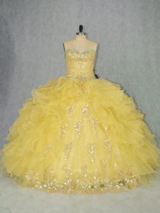 Yellow Sleeveless Appliques and Ruffles Floor Length Quinceanera Gowns
