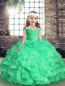 Sleeveless Embroidery and Ruffles and Ruching Lace Up Pageant Dresses