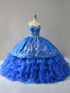 Ball Gowns Quinceanera Dress Royal Blue Sweetheart Satin Sleeveless Floor Length Lace Up