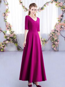 Excellent Ankle Length Zipper Quinceanera Court of Honor Dress Fuchsia for Wedding Party with Ruching
