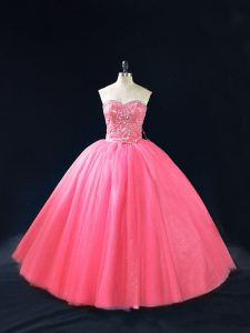 Exquisite Hot Pink Sleeveless Beading Floor Length Quinceanera Dresses